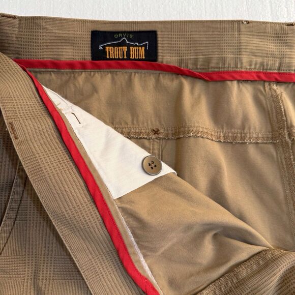 Orvis Trout Bum Shorts S42 Tan Plaid Outdoor Cargo pocket Hiking fishing Camping - Picture 3 of 11
